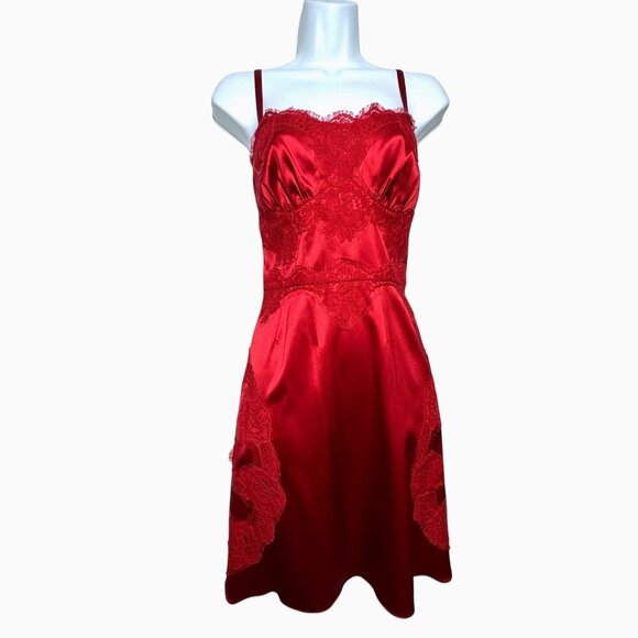 DOLCE & GABBANA Vintage Red Silk Satin lace slip dress size 38 US 4 midi Y2K - Picture 2 of 11